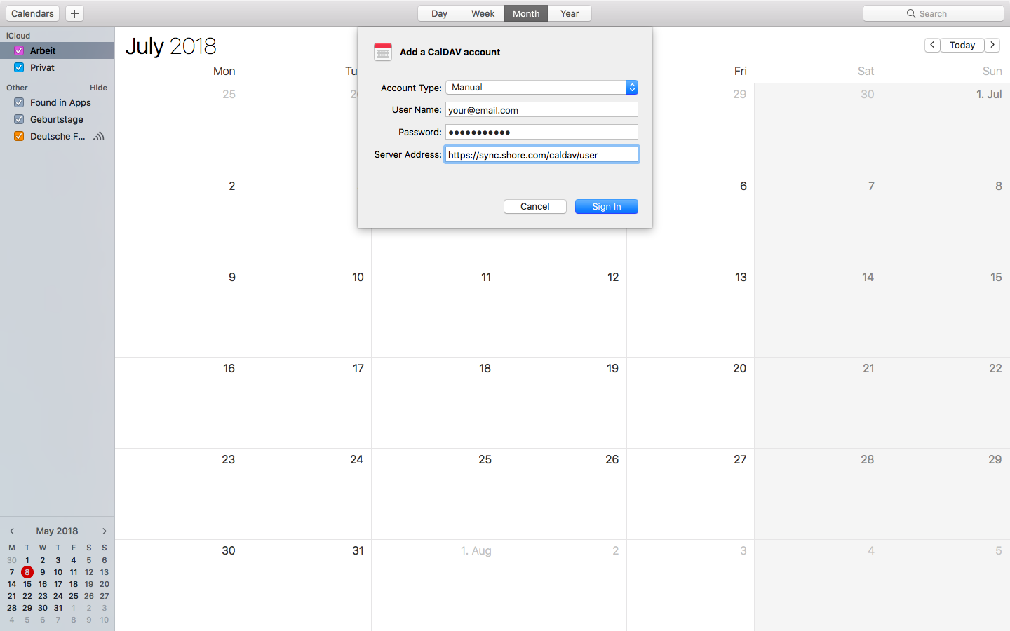 How can I sync Shore with my macOS calendar?